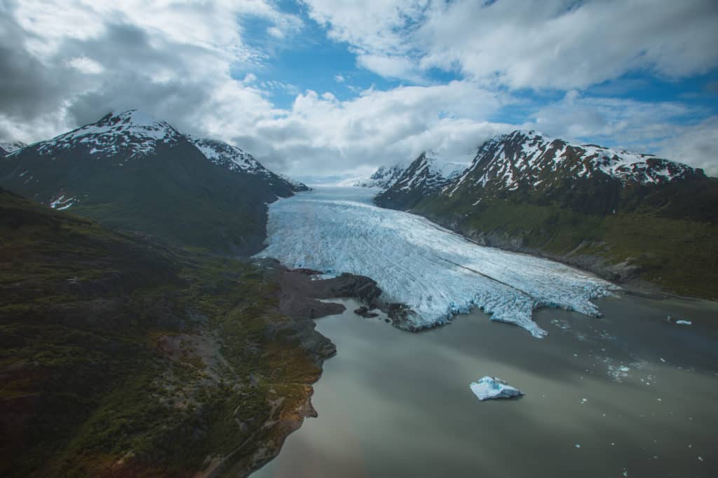 Drone shot of Spencer Glacier - Photo, film and video production Alaska