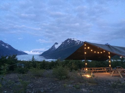 Overnights at Spencer Glacier, tent all lit up