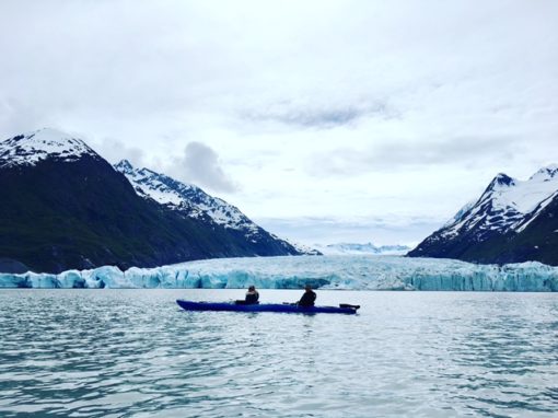 Kayak with Spencer Glacier Face Background