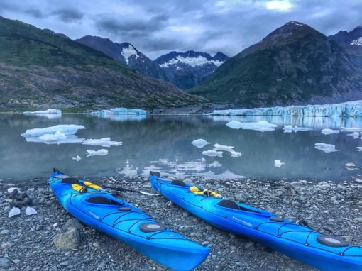 Kayaks all geared for up a day at Spencer Glacier