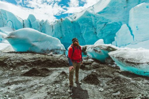 Man in front of the Blue Wall, Spencer Glacier