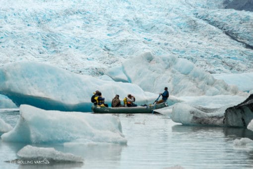 Full raft going through iceberg maze